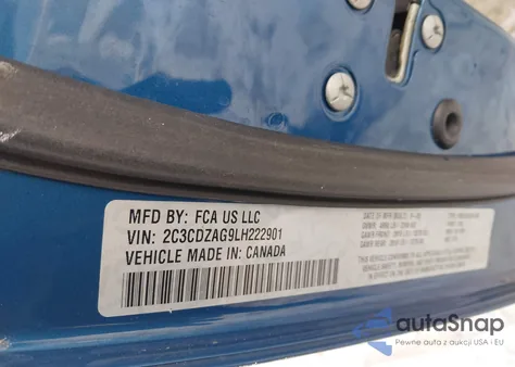 2020 Dodge Challenger Sxt z USA, uszkodzony, nr VIN 2C3CDZAG9LH222901